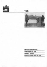 Load image into Gallery viewer, ADLER 166 GEBRAUCHSANLEITUNG DIRECTIONS FOR USE DEUT ENG FRANC ESP ITAL NAHMASCHINE SEWING MACHINE