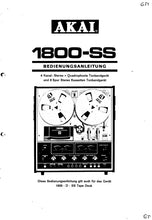 Load image into Gallery viewer, AKAI 1800-SS 1800D-SS BEDIENUNGSANLEITUNG DEUTSCH 4 KANAL STEREO QUADRAPHONIE TONBANDGERAT UND 8 SPUR STEREO KASSETTEN TONBANDGERAT