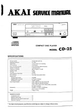 Load image into Gallery viewer, AKAI CD-25 SERVICE MANUAL IN ENGLISH CD PLAYER