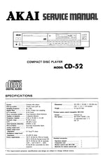 Load image into Gallery viewer, AKAI CD-52 SERVICE MANUAL IN ENGLISH CD PLAYER