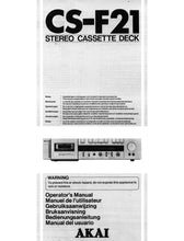 Load image into Gallery viewer, AKAI CS-F21 OPERATORS MANUAL BOOK IN ENG FR NL SVENSKA DE ESP STEREO CASSETTE DECK