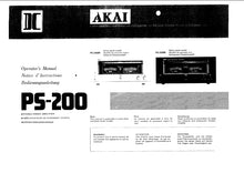 Load image into Gallery viewer, AKAI PS-200 OPERATORS MANUAL NOTICE D'INSTRUCTIONS BEDIENUNGSANLEITUNG ENG FRANC DEUT STEREO POWER AMPLIFIER