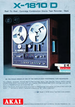 Load image into Gallery viewer, AKAI X-1810 X1810D CATALOG INCLUDING SPECIFICATIONS IN ENGLISH REEL TO REEL /CARTRIDGE COMBINATION STEREO TAPE RECORDER/DECK