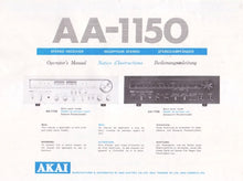 Load image into Gallery viewer, AKAI AA-1150 OPERATORS MANUAL NOTICE D'INSTRUCTIONS BEDIENUNGSANLEITUNG ENG FRANC DEUTSCH STEREO RECEIVER RECEPTEUR STEREO STEREO EMPFANGER