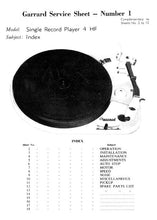 Load image into Gallery viewer, GARRARD 4HF SERVICE SHEET IN ENGLISH SINGLE RECORD PLAYER