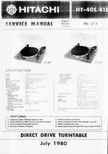 Load image into Gallery viewer, HITACHI HT-40S HT-41S SERVICE MANUAL DIRECT DRIVE TURNTABLE