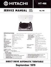 Load image into Gallery viewer, HITACHI HT-466 SERVICE MANUAL DIRECT DRIVE AUTOMATIC TURNTABLE