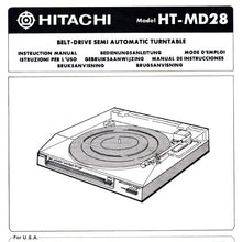 Load image into Gallery viewer, HITACHI HT-MD28 INSTRUCTION MANUAL BELT DRIVE SEMI AUTOMATIC TURNTABLE