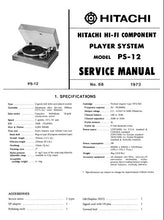Load image into Gallery viewer, HITACHI PS-12 SERVICE MANUAL BELT DRIVE TURNTABLE