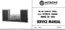 Load image into Gallery viewer, HITACHI SD-3210 SERVICE MANUAL FM AM COMPACT STEREO