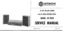 Load image into Gallery viewer, HITACHI SP-2900 SERVICE MANUAL IC+FET FM AM STEREO WITH 8 TRACH RECORD DECK