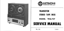 Load image into Gallery viewer, HITACHI TRQ-727 SERVICE MANUAL STEREO REEL TO REEL TAPE DECK