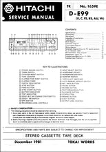 Load image into Gallery viewer, HITACHI D-E99 SERVICE MANUAL IN ENGLISH STEREO CASSETTE TAPE DECK