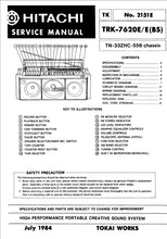Load image into Gallery viewer, HITACHI TRK-7620E SERVICE MANUAL IN ENGLISH HIGH PERFORMANCE PORTABLE CREATIVE SOUND SYSTEM