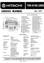 Load image into Gallery viewer, HITACHI TRK-8110E SERVICE MANUAL CASSETTE TAPE RECORDER WITH FM SW MW LW RADIO
