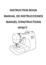 Load image into Gallery viewer, JANOME HF8077 INSTRUCTION BOOK ENGLISH ESPANOL FRANCAIS SEWING MACHINE