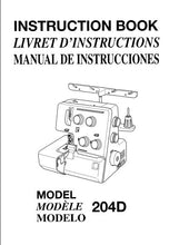 Load image into Gallery viewer, JANOME MYLOCK 204D INSTRUCTION BOOK ENGLISH ESPANOL FRANCAIS SEWING MACHINE
