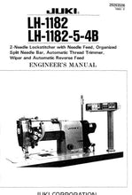 Load image into Gallery viewer, JUKI LH-1182 LH-1182-5-4B ENGINEERS MANUAL ENGLISH SEWING MACHINE