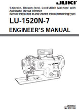 Load image into Gallery viewer, JUKI LU-1520N-7 ENGINEERS MANUAL ENGLISH SEWING MACHINE