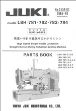 Load image into Gallery viewer, JUKI LBH-781 LBH-782 LBH-783 LBH-784 PARTS BOOK ENGLISH SEWING MACHINE