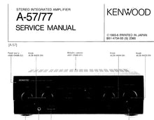 Load image into Gallery viewer, KENWOOD A-57 A-77 SERVICE MANUAL ENGLISH STEREO INTEGRATED AMPLIFIER