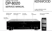 Load image into Gallery viewer, KENWOOD DP-8020 SERVICE MANUAL ENGLISH CD PLAYER