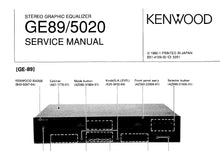 Load image into Gallery viewer, KENWOOD GE89 GE5020 GE-89 GE-5020 SERVICE MANUAL ENGLISH STEREO GRAPHIC EQUALIZER