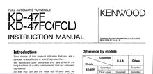 Load image into Gallery viewer, KENWOOD KD-47F KD-47FC (FCL) INSTRUCTION MANUAL ENGLISH FULL AUTOMATIC TURNTABLE