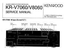 Load image into Gallery viewer, KENWOOD KR-V7060 KR-V8060 SERVICE MANUAL ENGLISH AV STEREO RECEIVER