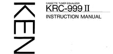 Load image into Gallery viewer, KENWOOD KRC-999II INSTRUCTION MANUAL ENGLISH CASSETTE TUNER EQUALIZER