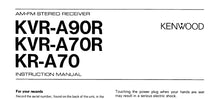 Load image into Gallery viewer, KENWOOD KVR-A90R KVR-A70R KR-A70 INSTRUCTION MANUAL ENGLISH AM FM STEREO RECEIVER