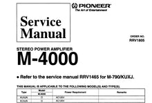 Load image into Gallery viewer, PIONEER M4000 M-790 SERVICE MANUAL ENGLISH STEREO POWER AMPLIFIER