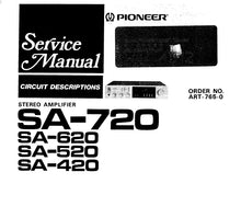 Load image into Gallery viewer, PIONEER SA-720 SA-620 SA-520 SA-420 SERVICE MANUAL ENGLISH STEREO AMPLIFIER