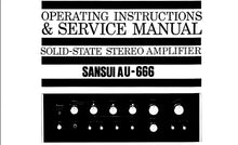 Load image into Gallery viewer, SANSUI AU-666 OPERATING INSTRUCTIONS AND SERVICE MANUAL BOOK IN ENGLISH SOLID STATE STEREO AMPLIFIER