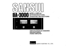 Load image into Gallery viewer, SANSUI BA-3000 MODE D'EMPLOI BETRIEBSANLEITUNG OPERATING INSTRUCTIONS POWER AMPLIFIER