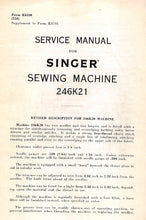 Load image into Gallery viewer, SINGER 246K21 SERVICE MANUAL ENGLISH SEWING MACHINE