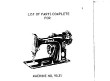 Load image into Gallery viewer, SINGER 99-31 LIST OF PARTS COMPLETE ENGLISH SEWING MACHINE