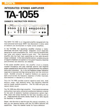 Load image into Gallery viewer, SONY TA-1055 OWNERS INSTRUCTION MANUAL BOOK ENGLISH INTEGRATED STEREO AMPLIFIER