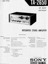 Load image into Gallery viewer, SONY TA-2650 SERVICE MANUAL BOOK ENGLISH INTEGRATED STEREO AMPLIFIER