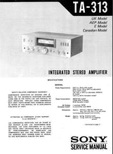 Load image into Gallery viewer, SONY TA-313 SERVICE MANUAL BOOK ENGLISH INTEGRATED STEREO AMPLIFIER