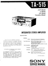 Load image into Gallery viewer, SONY TA-515 SERVICE MANUAL BOOK ENGLISH INTEGRATED STEREO AMPLIFIER