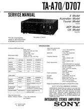 Load image into Gallery viewer, SONY TA-A70 SERVICE MANUAL BOOK IN ENGLISH INTEGRATED STEREO AMPLIFIER