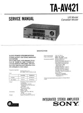 Load image into Gallery viewer, SONY TA-AV421 SERVICE MANUAL BOOK IN ENGLISH INTEGRATED STEREO AMPLIFIER