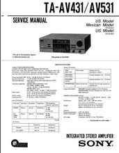 Load image into Gallery viewer, SONY TA-AV431 TA-AV531 SERVICE MANUAL BOOK IN ENGLISH INTEGRATED STEREO AMPLIFIER