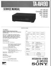 Load image into Gallery viewer, SONY TA-AV490 SERVICE MANUAL BOOK IN ENGLISH INTEGRATED STEREO AV AMPLIFIER