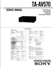 Load image into Gallery viewer, SONY TA-AV570 SERVICE MANUAL BOOK IN ENGLISH INTEGRATED AV AMPLIFIFIER