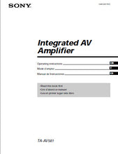 Load image into Gallery viewer, SONY TA-AV581 OPERATING INSTRUCTIONS BOOK ENGLISH FRANCAIS ESPANOL INTEGRATED AV AMPLIFIER