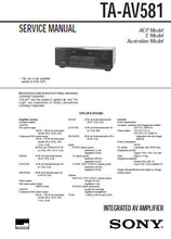 Load image into Gallery viewer, SONY TA-AV581 SERVICE MANUAL BOOK IN ENGLISH INTEGRATED AV AMPLIFIFIER