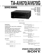 Load image into Gallery viewer, SONY TA-AV670 TA-AV670G SERVICE MANUAL BOOK IN ENGLISH INTEGRATED STEREO AV AMPLIFIFIER