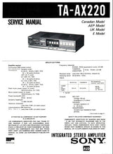 Load image into Gallery viewer, SONY TA-AX220 SERVICE MANUAL BOOK IN ENGLISH INTEGRATED STEREO AMPLIFIER